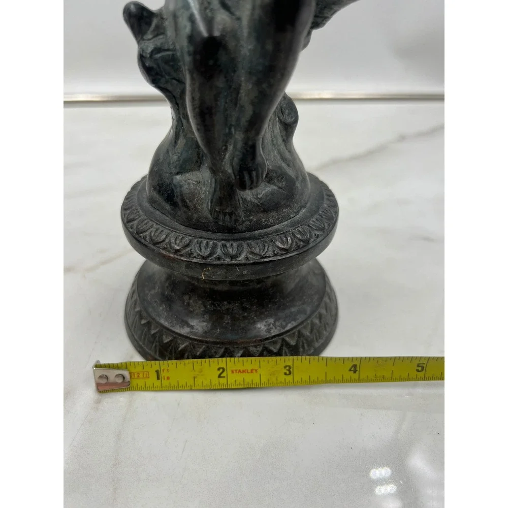 Vintage Bronze Cherub Candlestick Holders Pair Verdigris Patina Made India 9.5